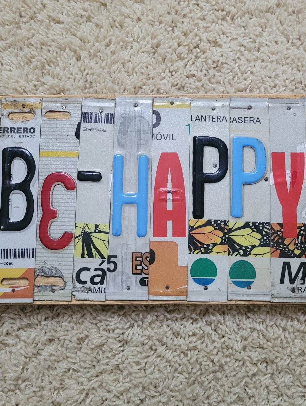 Be Happy Rustico Mexico License Plate Wood Folk Art Sign
